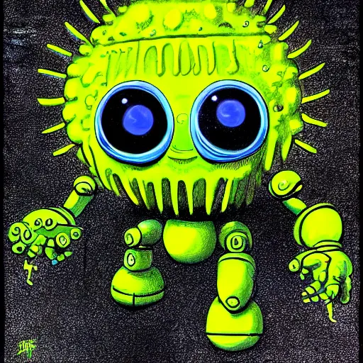 Image similar to a Robot Monster tennis ball Monster, chalk, digital art, fantasy, magic, trending on artstation, ultra detailed, professional illustration by Basil Gogos