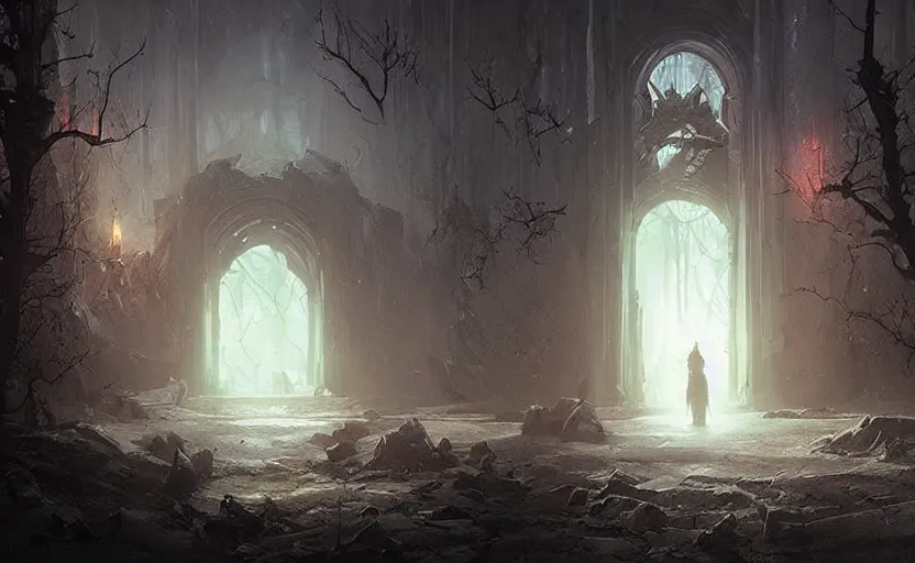 Image similar to a demonic magical ethereal portal!!! to hell. dark matte painting by greg rutkowski