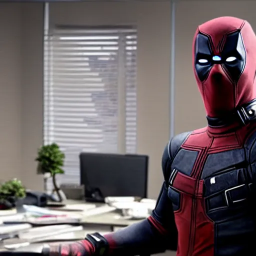 Prompt: Deadpool in The office 4K quality super realistic