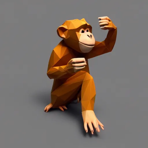 Image similar to an isometric cute 3 d low - poly render of a monkey playing with a sony walkman, soft lighting, unreal engine 5