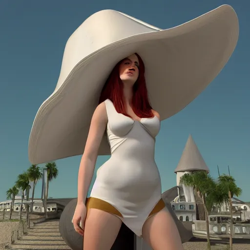 Image similar to gullivera wearing a white short dress and a pirate hat, black long boots, octane render, by milo manara, 3 d render, i viaggi di gulliver, o gulliveriana, gulliveriana