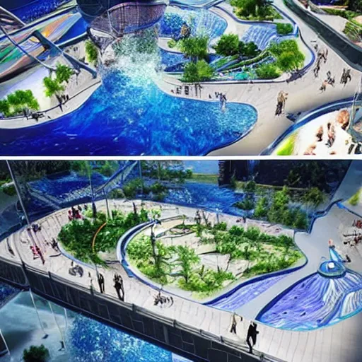 Image similar to futuristic urban water park