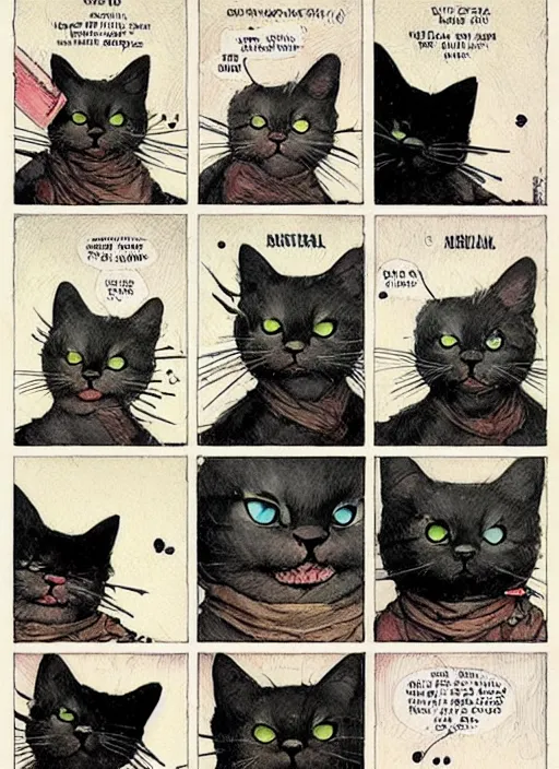 Image similar to a hyper realistic ink cat in a spaaceship 6 panel comic by chiara bautista and norman rockwell and greg rutkowski weta studio, and lucasfilm