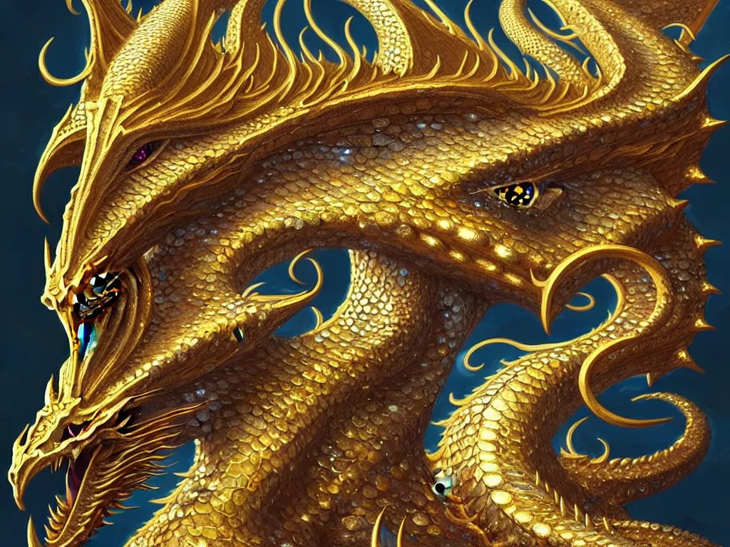 Image similar to portrait of a celestial dragon, white and gold scales, fantasy, intricate, highly detailed, digital painting, artstation, concept art, smooth and sharp focus