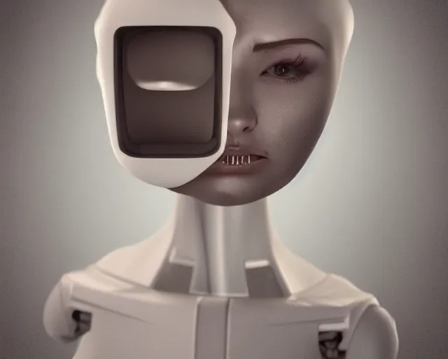 Image similar to jkhdj uidu uoiwoi seductive robot woman poaasp, hyper realistic render, horror, jumpscare, screamer, void, sadness, depression, loss of control