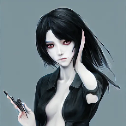 Image similar to heroine, beautiful, sui ishida with black hair, hyperrealistic, highly detailed, 8 k, a real photographic, digital art, character, realistic, full body portrait, symatrical, dark atmospheric lighting, artstation, symetric, lineart