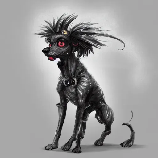 Prompt: Chinese crested powderpuff dog, full body, battle armour, Anthropomorphized, casting epic spell, magic the gathering artwork, D&D, fantasy, cinematic lighting, centered, symmetrical, highly detailed, digital painting, artstation, concept art, smooth, sharp focus, illustration, volumetric lighting, epic Composition, 8k, art by Akihiko Yoshida and Greg Rutkowski and Craig Mullins, heroic pose, oil painting, cgsociety, magic lab background