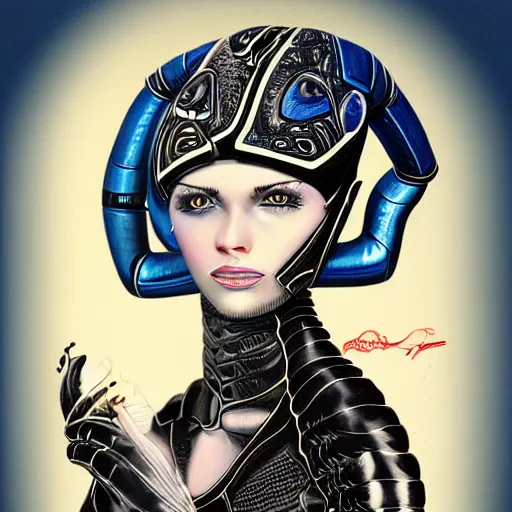 Prompt: woman holding bionic blue black scorpion, 1 9 8 0's art, retro art, airbrush style, intricate, elegant, sharp focus, illustration, highly detailed, concept art, matte, sharp focus, illustration, highly detailed, h 8 0 0 c 1 0. 0