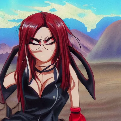 Image similar to Painting of a female anime pirate captain in the middle of a desert