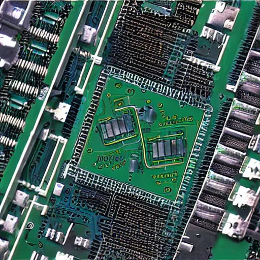 Image similar to google street view inside a pcb with installed components