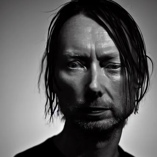 Prompt: Radiohead frontman Thom Yorke singer songwriter, ultrafine detail, chiaroscuro, associated press photo