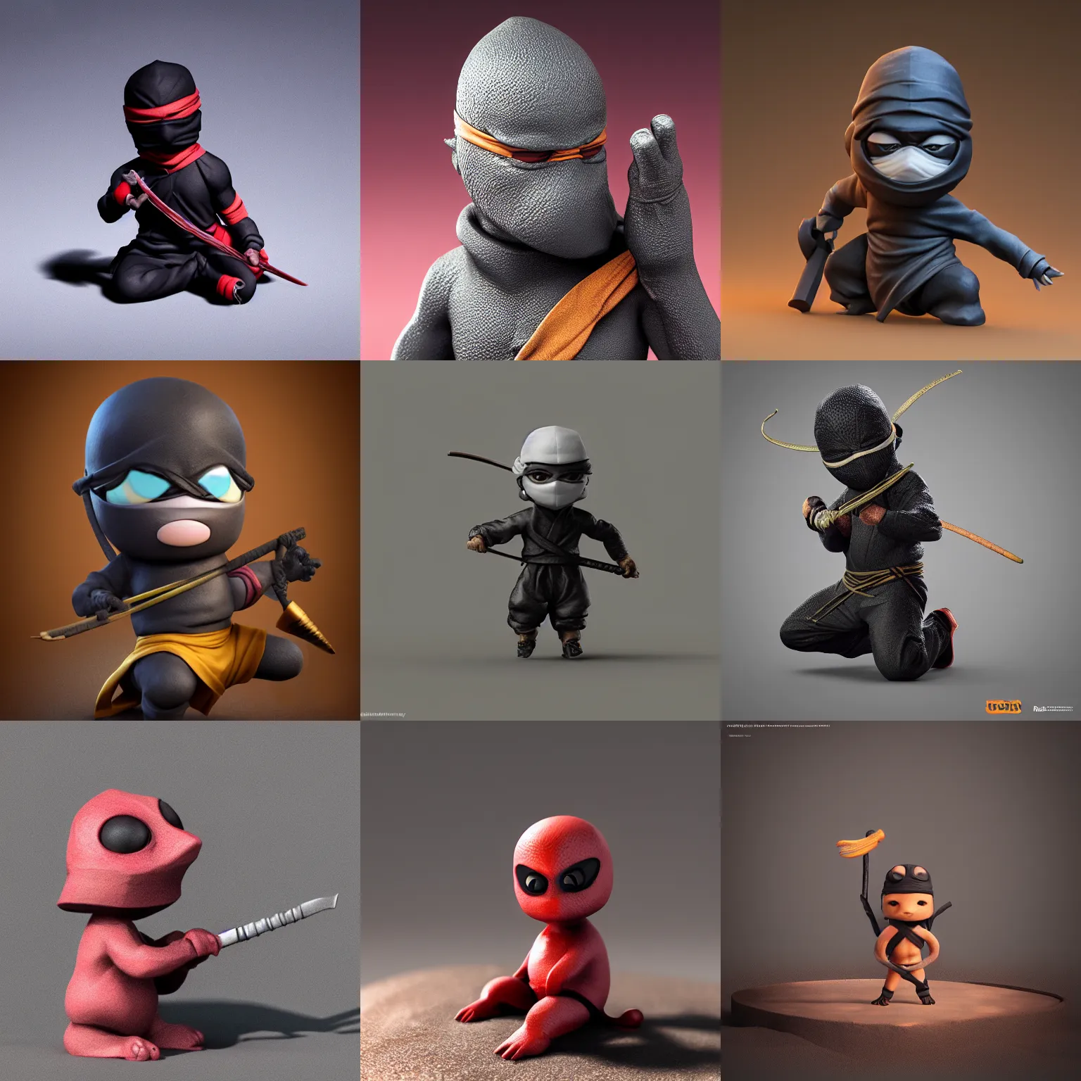 Prompt: a realistic diminutive ninja figurine, realistic, 3 d render, behance, octane render, glossy, reflecting, cute