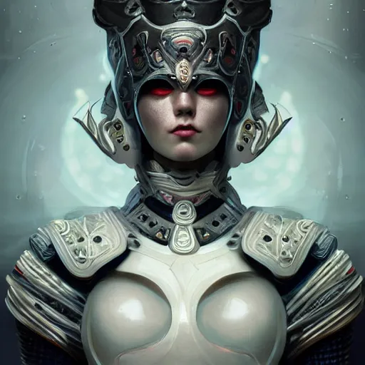 Prompt: porcelain in full paradoxical warrior synthetic armor, soft painting of a curiosities graceful futuristic multidimensional carnival, perfectly detailed linework, symmetrical accurate intricate sensual features, highly detailed, artstation, sharp focus, tom bagshaw