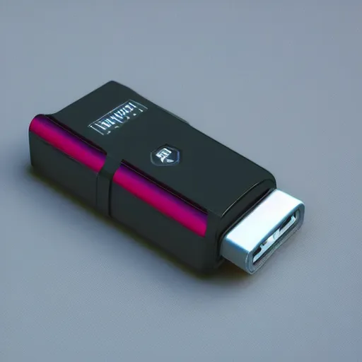 Image similar to usb stick from future, cyberpunk style, product photo, octane render, unreal render, ultra detail, no noise, isometric, full view