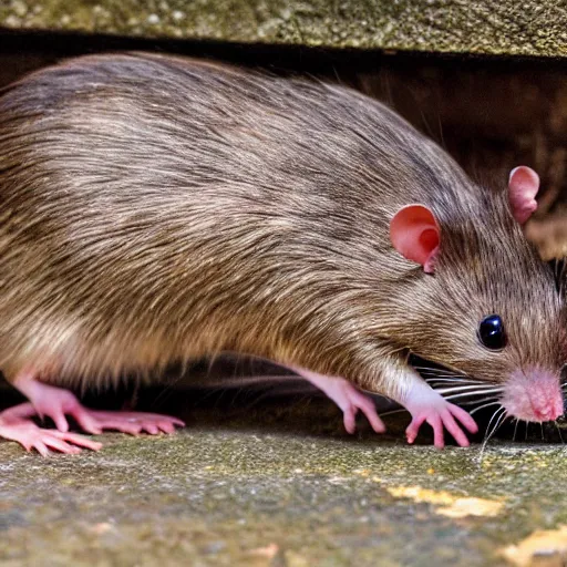 Image similar to 8 k uhd rats man, half, cursed, sewer, animals, bizzare, weird, endangered, highly details content