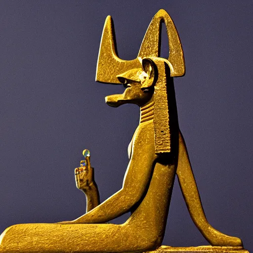 Image similar to a photograph of anubis in ancient egypt, 3 5 mm, portrait, f / 1 1, bokeh depth of field