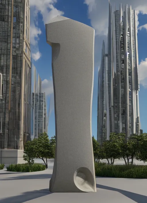 Prompt: highly detailed realistic architecture 3 d render of a futurisctic stele made from economics business standing in a city park, archdaily, made in unreal engine 4 octane render