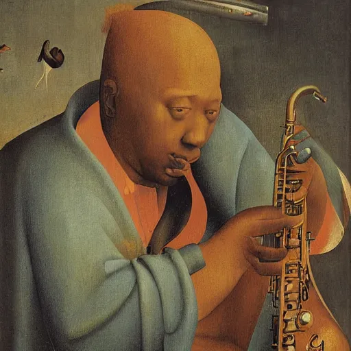 Image similar to charlie parker by hieronymus bosch