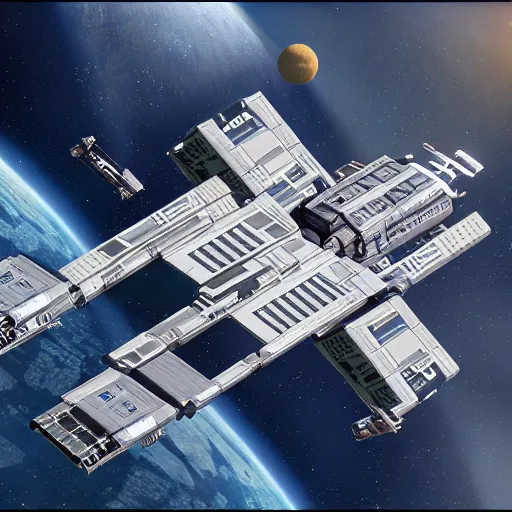 Image similar to isometric view of a star wars space station in space,, concept art, digital art