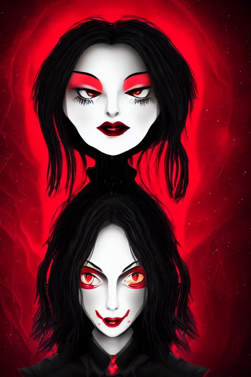 Image similar to central close-up portrait of a mature dark witch in front of the full big moon, sinister atmosphere, red background, vector graphic, detailed, full HD, 4k, 8k, 1080p