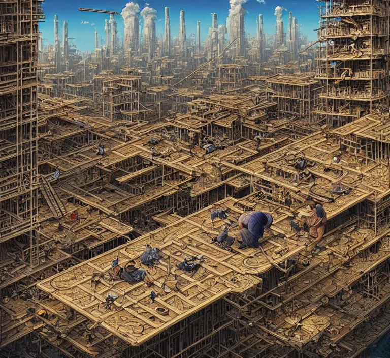 Image similar to hyperrealism photography hyperrealism concept art of highly detailed beavers builders that building highly detailed futuristic city with sticks by hasui kawase and scott listfield sci - fi style hyperrealism