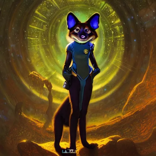 Prompt: a portrait of an female canine alien scales in starfleet uniform at night in a dark forest. zootopia fursona furaffinity furry art detailed face painting by gaston bussiere craig mullins jc leyendecker gustav klimt artgerm greg rutkowski furry