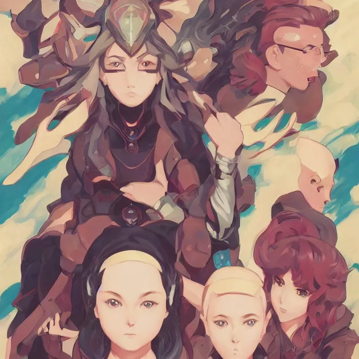 Image similar to anime portrait pokemon, futuristic science fiction, mucha, hard shadows and strong rim light, art by jc leyendecker and atey ghailan and sachin teng