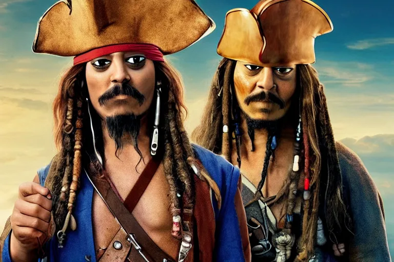 Image similar to promotional image of Homer Simpson as Captain Jack Sparrow in the new Pirates of the Carribean movie, realistic, detailed face, movie still frame, promotional image, imax 70 mm footage