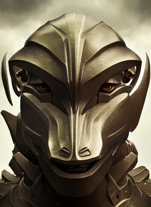 Image similar to hyperrealistic mixed media portrait of an armored humanoid ram creature, stunning 3d render inspired art by Michael Parkes + perfect facial symmetry + dim volumetric lighting, 8k octane beautifully detailed render, post-processing, extremely hyperdetailed, intricate, epic composition, grim yet sparkling atmosphere, cinematic lighting + masterpiece, trending on artstation