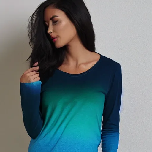 Prompt: blue green ombre long sleeve t shirt