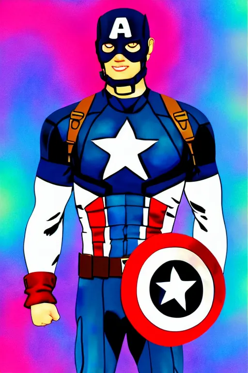 Image similar to Captain America high quality digital painting in the style of Lisa Frank