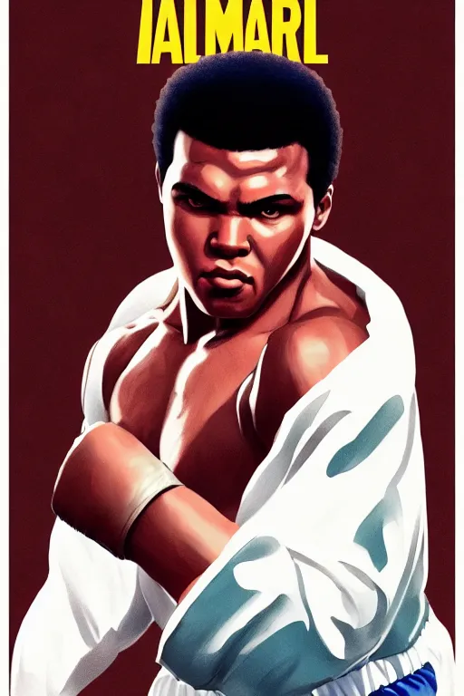 Image similar to young muhammad ali, manga cover art, detailed color portrait, artstation trending, 8 k, greg rutkowski