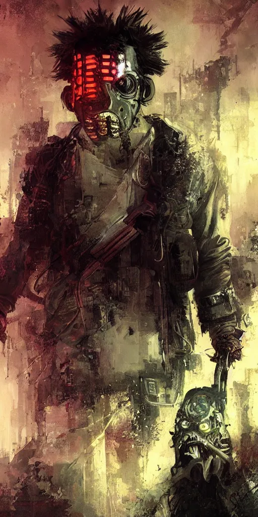 Prompt: Cyber Punk Leatherface, highly detailed, award winning, in the art style of Jeremy Mann