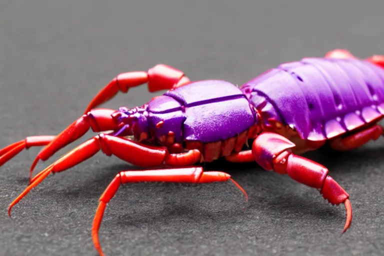 Prompt: a perfectly engineered purple lobster eating a snickers