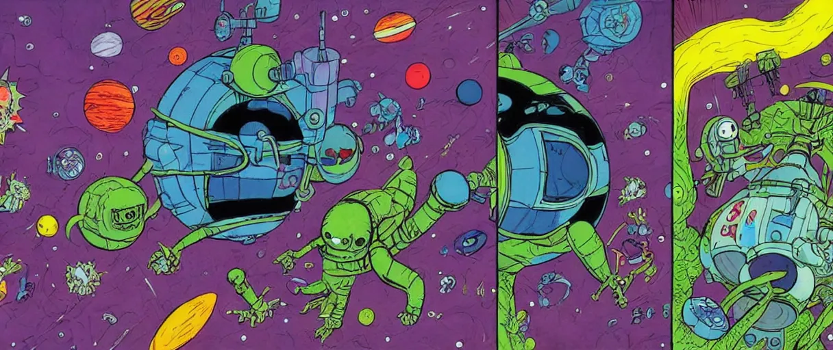 Image similar to an aaahh!!! Real monsters space station near a wormhole in outer space by Jack Kirby and Steve Ditko | Unreal Engine:. 5 | graphic novel: .6