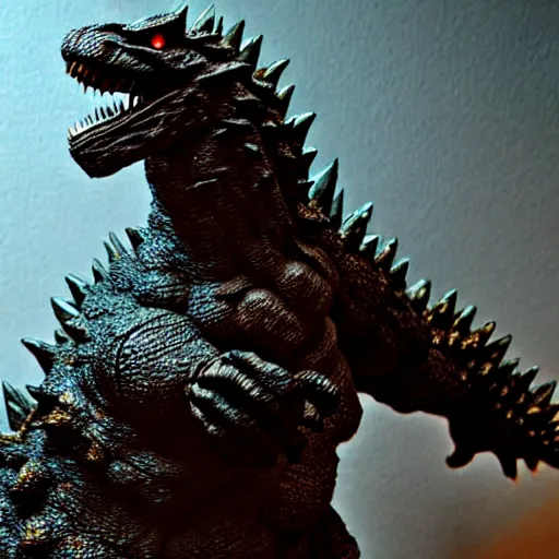 Prompt: Godzilla made out of rusty metal gear, we can also see wires, photorealistic, studio lighting, bokeh