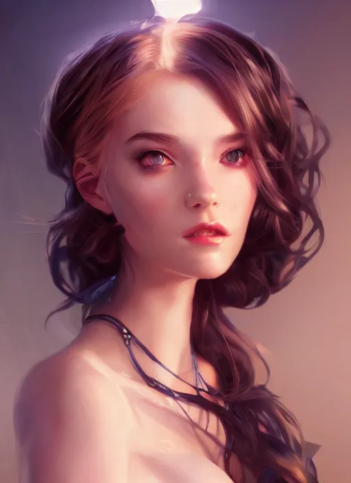 Image similar to beautiful fashion goddness, strapless dress, character portrait in the style of thomas river and artgerm, wlop, cinematic lighting, hyperdetailed, 8 k realistic, symmetrical, global illumination, radiant light, halo, love and mercy, frostbite 3 engine, cryengine, dof, trending on artstation, digital art, chanel