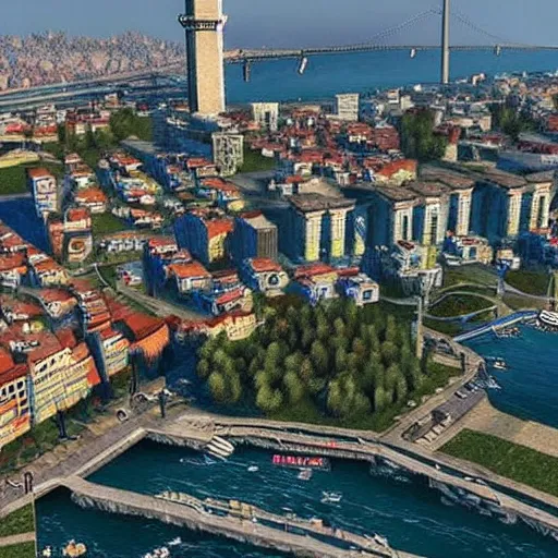 Image similar to istanbul like a gta 5, gta v, hyper realistic, grand theft auto,