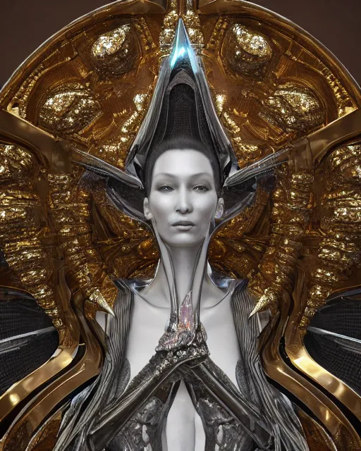 Prompt: a highly detailed metahuman 4 k close up render of an alien goddess bella hadid monument in iris van herpen dress armor schiaparelli in diamonds crystals swarovski and jewelry iridescent in style of alphonse mucha gustav klimt trending on artstation made in unreal engine 4