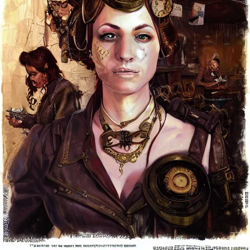 Image similar to portrait of steampunk heroines, by jon foster
