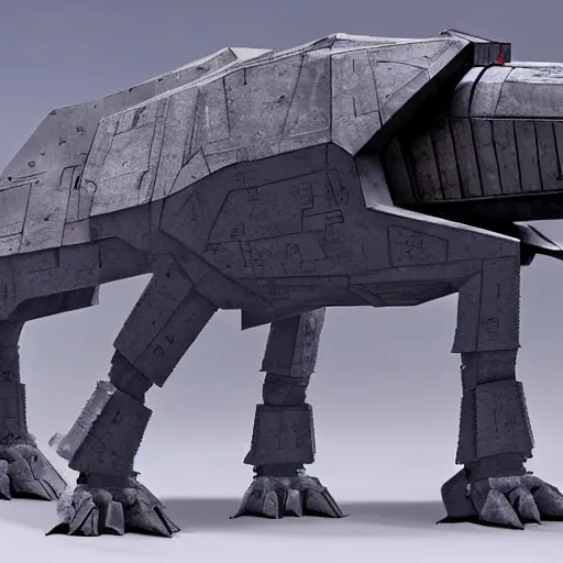 Image similar to a fusion between the tarrasque and an AT-AT, flat grey color, CG