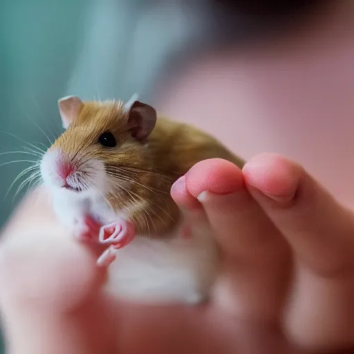 Image similar to a very tiny dwarf hamster : : eating and consuming a minuscule and tiny screaming little child : :, realistic, depth of field, bokeh blur, studio lighting, detailed, 4 k ultra hd