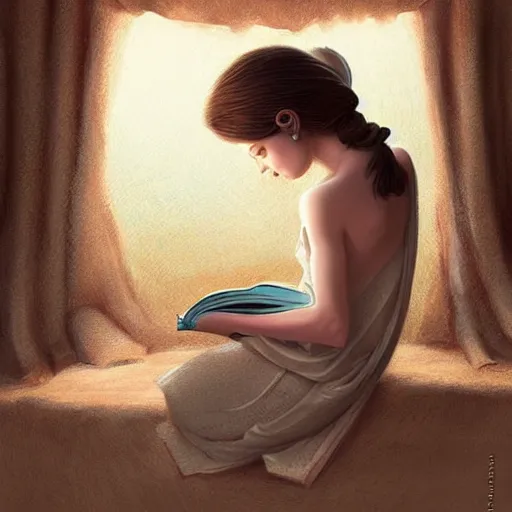 Image similar to village girl reading a book, cinematic, intricate, elegant, highly detailed, digital painting, artstation, concept art, smooth, sharp, focus, illustration, art by artgerm and Johfra Bosschart