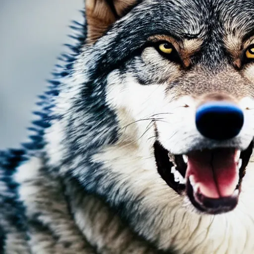 Image similar to close up portrait photo of an angry wolf, 8k,