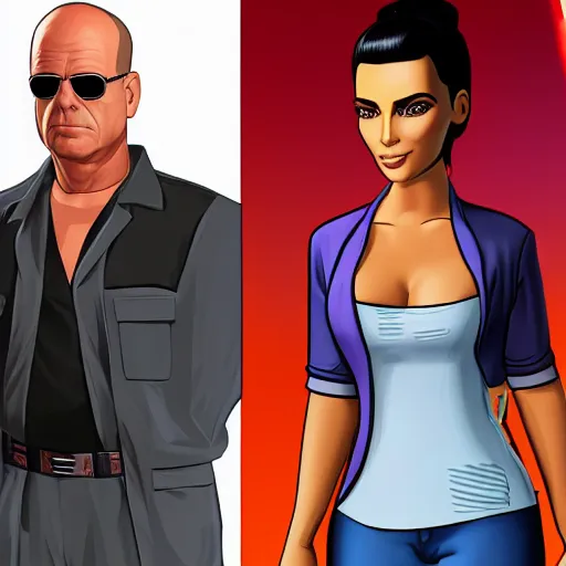 Image similar to gta vice city loading screen kim kardashian and ben shapiro in star wars episode 3 and indiana jones bruce willis and lady and the tramp on crack ultra detail