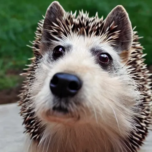 Image similar to a dog and a hedgehog as one animal.