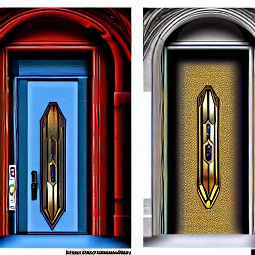 Image similar to hyper realistic ornate sci - fi side by side door