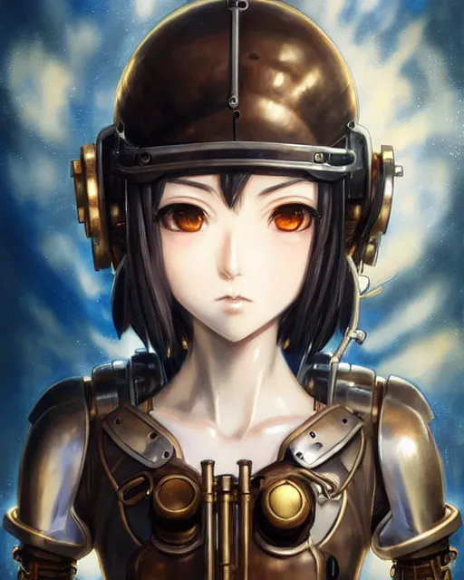 Image similar to portrait Anime Girl in mechanical armor steampunk cute-fine-face, pretty face, realistic shaded Perfect face, fine details. Anime. Bioshock steampunk realistic shaded lighting by katsuhiro otomo ghost-in-the-shell, magali villeneuve, artgerm, rutkowski Jeremy Lipkin and Giuseppe Dangelico Pino and Michael Garmash and Rob Rey