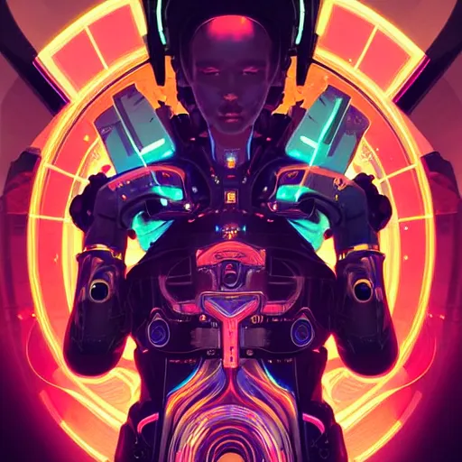 Image similar to symmetry! abstract futuristic robotic, psychedelic background, apex legends, epic lighting, illustration black outlining, ultra detailed, art by artgerm and greg rutkowski and alphonse mucha