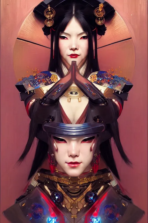 Portrait Of A Beautiful Cyberpunk Geisha Woman Wearing Stable